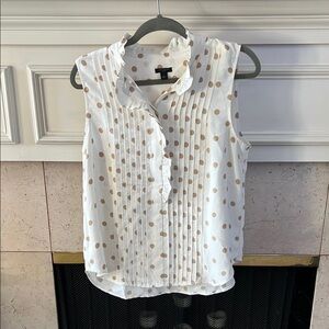 Ann Taylor Ruffled Polka Dot Blouse - White and Tan